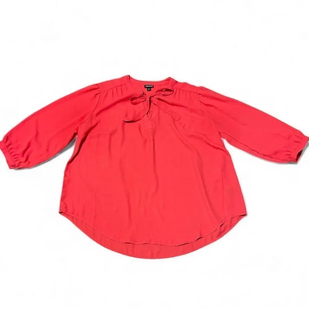Torrid Long Sleeve Lightweight Flowy Georgette Bow Tie Coral Blouse Size 0= L